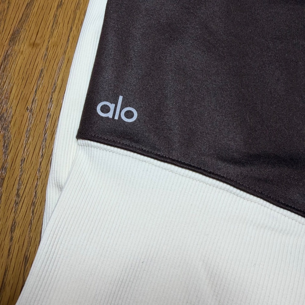 Alo Yoga Goddess Ribbed Leggings Brown Cream Activewear Yoga Pants Small - Picture 4 of 6